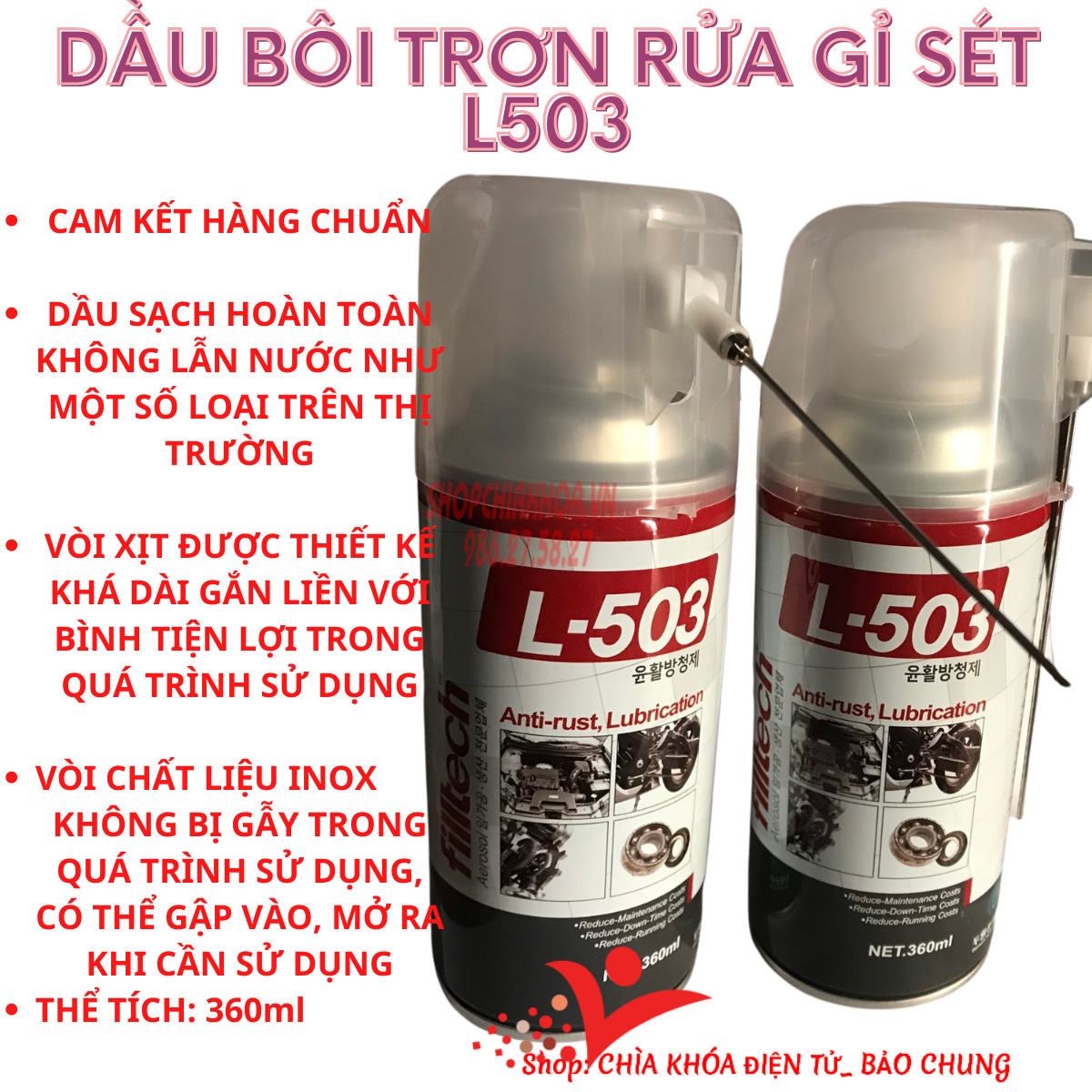 Dầu L503 bôi trơn xịt gỉ sét bảo dưỡng chi tiết máy móc kim loại ổ khóa