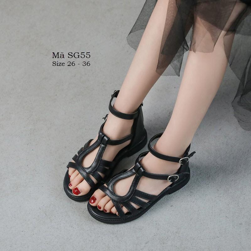 Sandal chiến binh bé gái màu đen SG55 dòng cổ thấp thiết kế hiện đại dễ phối da mềm cho bé 3 - 12 tuổi