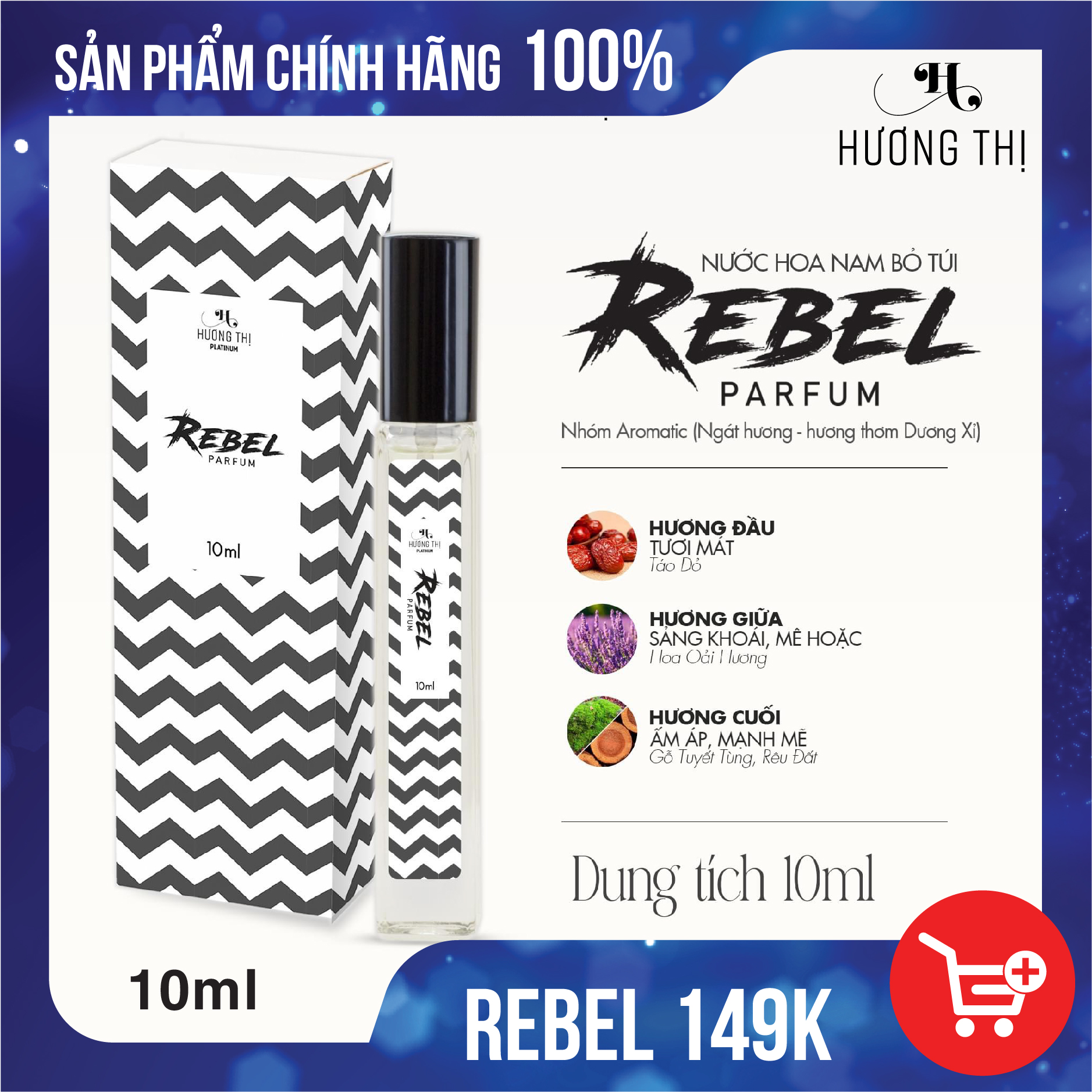 Nước hoa nam Hương Thị Rebel 10ml