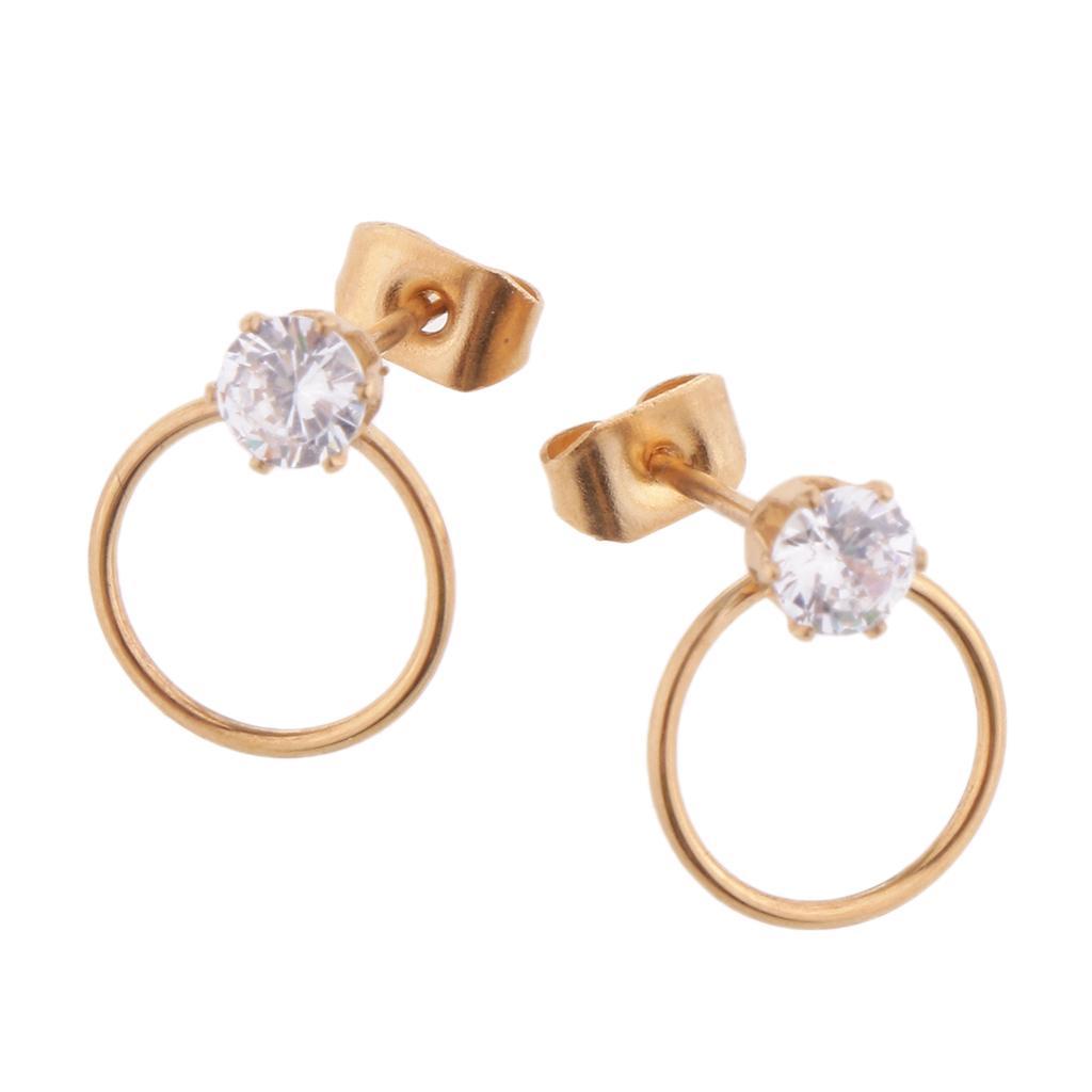 2-7pack Women Stylish Round Ring Rhinestone Stud Earrings Ear Studs Earring Gold
