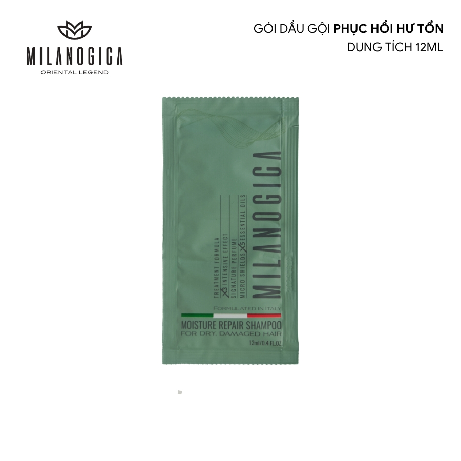 Dầu gội xả phục hồi hư tổn/t.r.ị gàu sạch ngứa Milanogica 12ml (12 gói /dây) tiện dụng