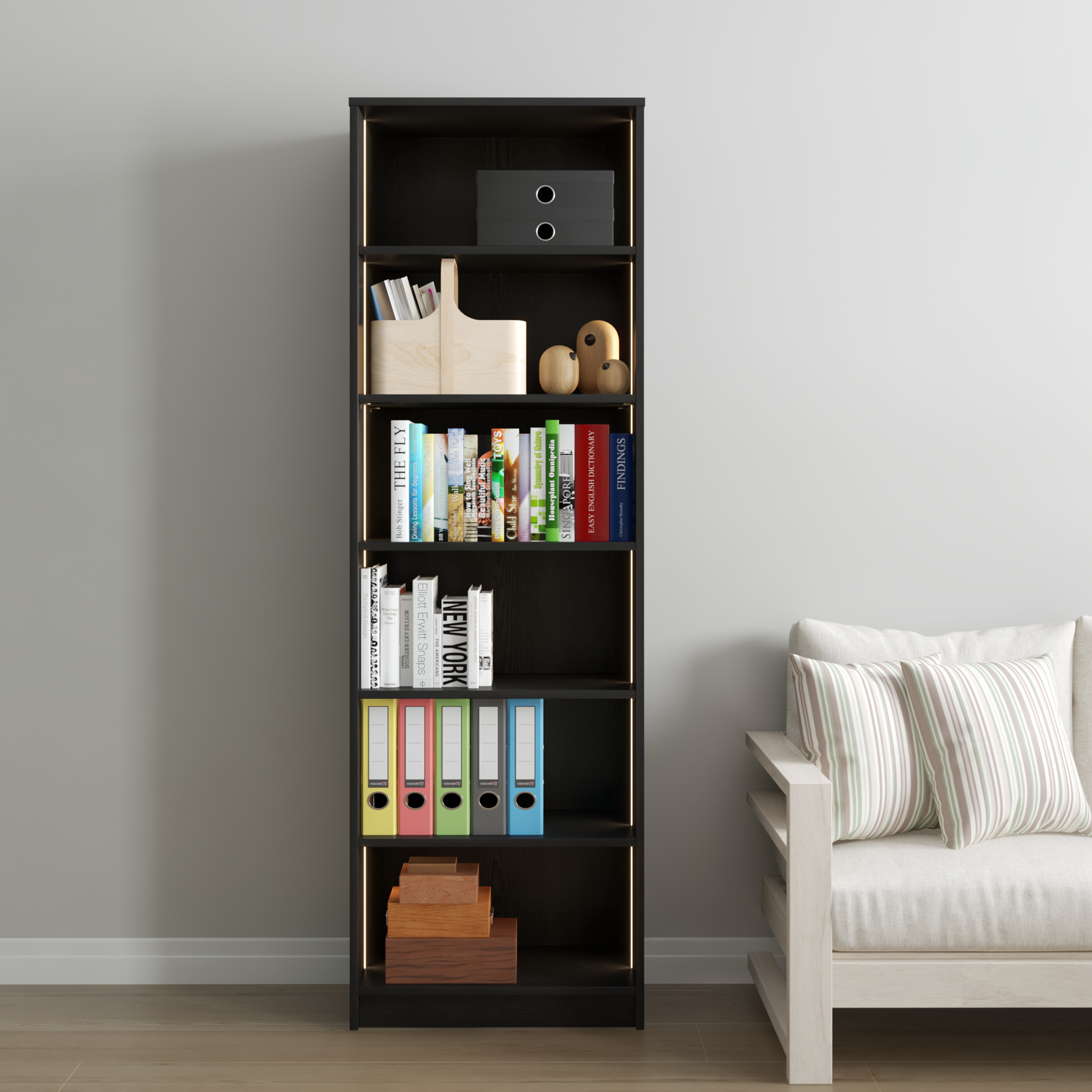 [Happy Home Furniture] CATY, kệ sách 6 tầng tích hợp đèn LED, 60cm x 28cm x 189cm (DxRxC), KSA_002_LED