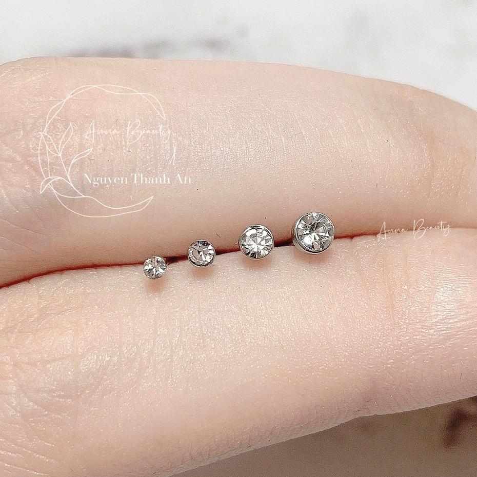 Khuyên cánh mũi đá trắng thẳng bằng thép y tế xỏ khuyên piercing - XUÂN SHOP