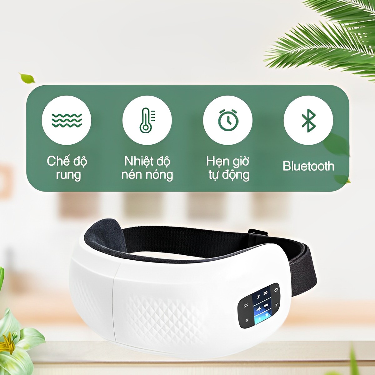 Máy massage mắt , máy mátxa mắt giảm cuồng thâm,bọng mắt, đau mắt loại dùng pin HY-01 cao cấp,máy masage mắt với các chế độ bóp khí,rung và nhiệt kết hợp bluetooth nghe nhạc
