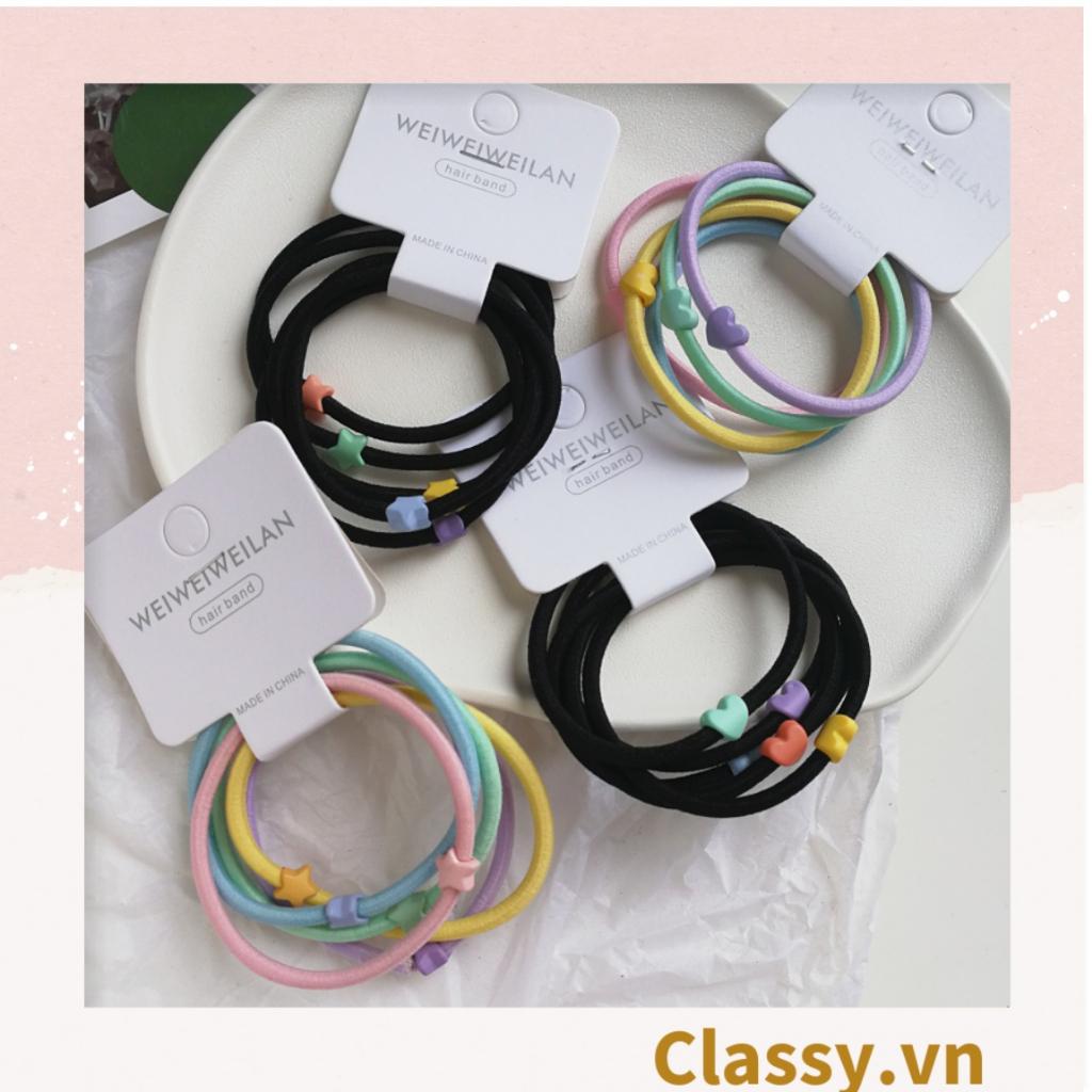 Bộ 7 dây 7 màu Dây cột tóc Classy Co Giãn Hình Trái Tim Dễ Thương Thời Trang Cho Nữ PK1696