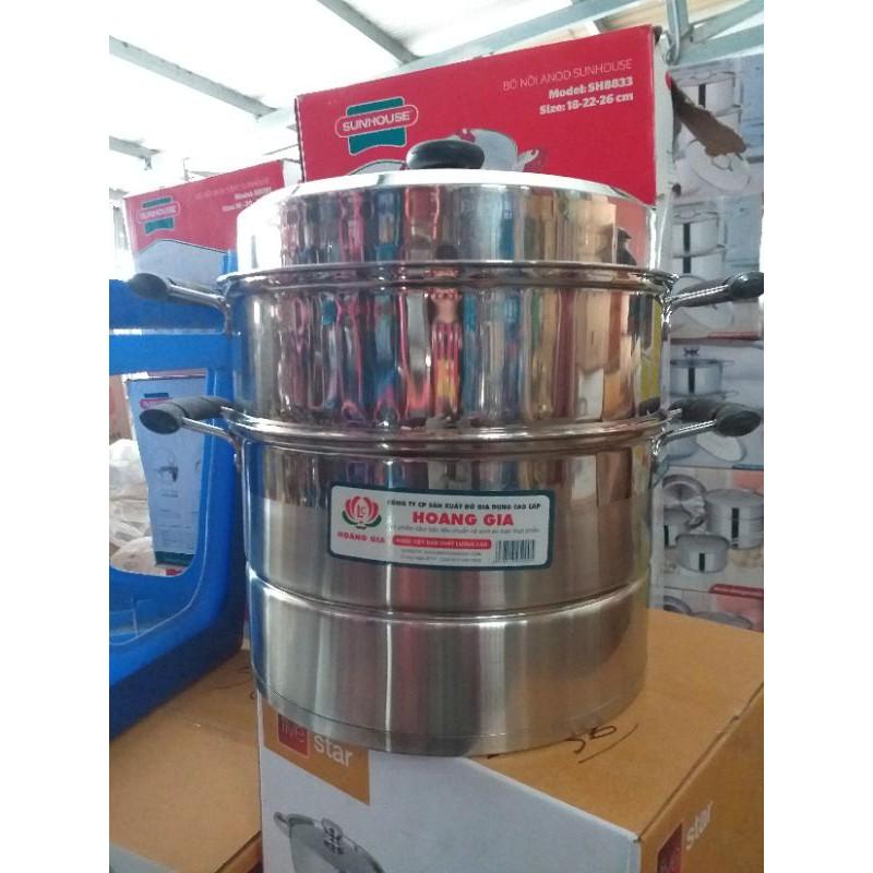 Bộ nồi - xửng hấp 2 tầng inox 304 hàng 3 đáy size 28/30/32cm