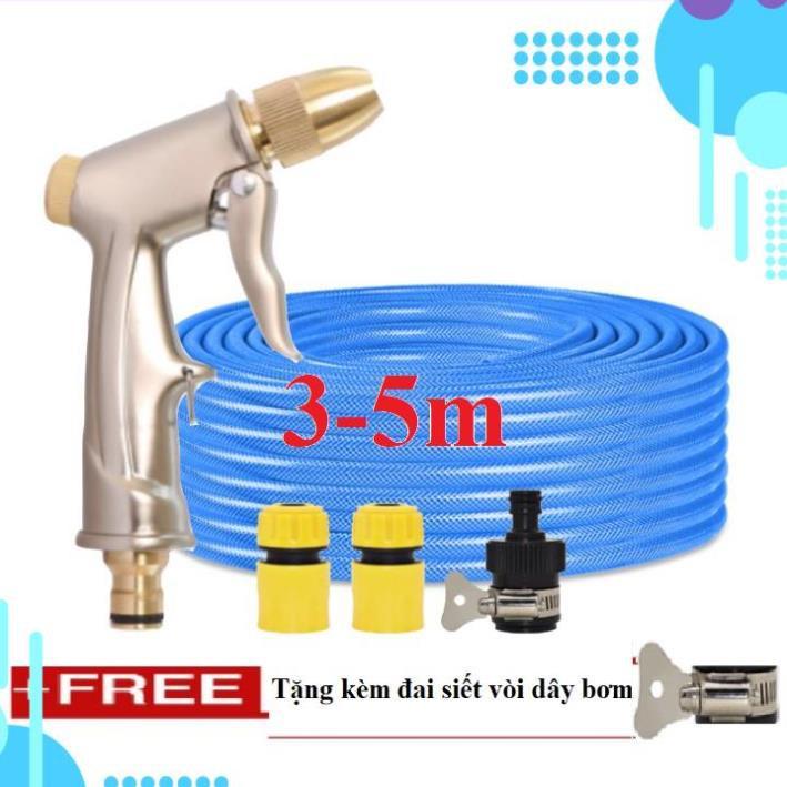 Bộ dây vòi xịt nước rửa xe, tưới cây . tăng áp 3 lần, loại 3m, 5m 206701-1 đầu đồng,cút,nối nhựa đen+ tặng đai