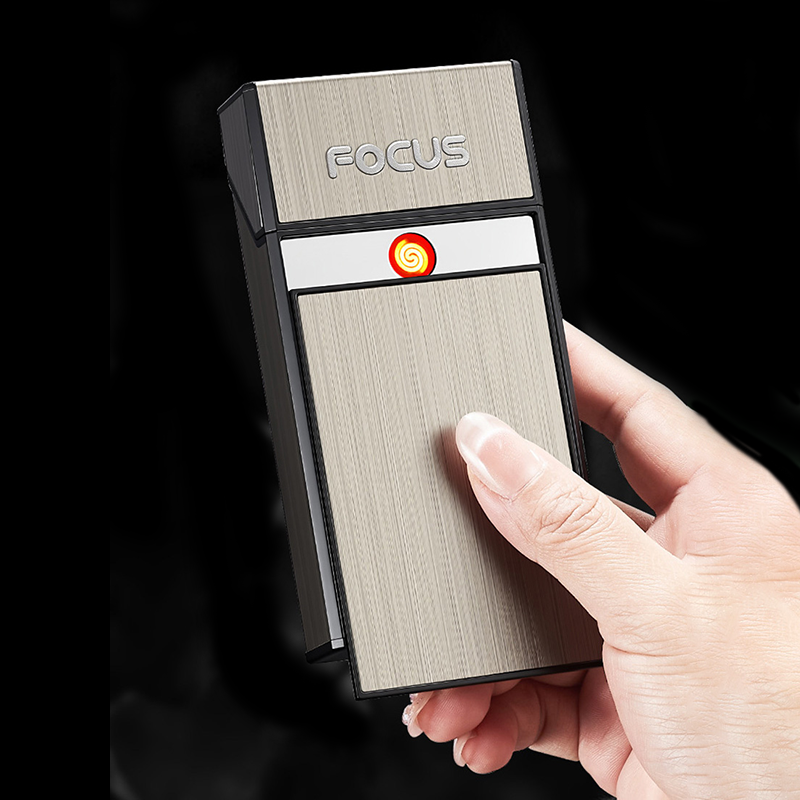 Bật Lửa Điện Kiêm Hộp Đựng Thuốc 20 Điếu Slim Dài Focus YH150 – Sạc Điện