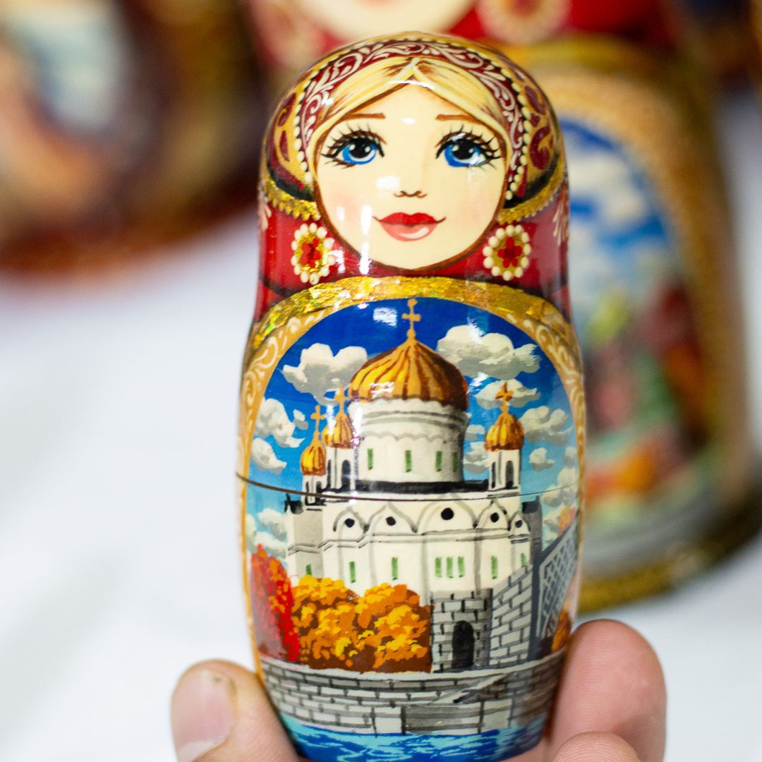 BỘ BÚP BÊ NGA MATRYOSHKA 5 LỚP CAO 18CM VẼ HOA VĂN &quot;PHONG CẢNH MATXCOVA&quot; CỰC ĐẸP VÀ SANG TRỌNG ĐỘC ĐÁO