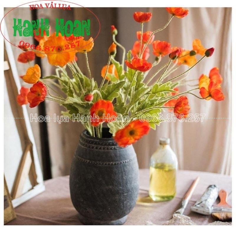 Bó 4 bông hoa anh túc nhân tạo bằng lụa dài 60cm trang trí-Hoa lụa decor