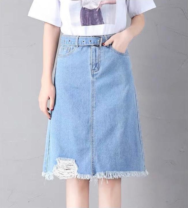 CHÂN VÁY JEAN DÀI PHOM CHỮ A VẢI JEAN MỀM KHÔNG CO DÃN ms 1760
