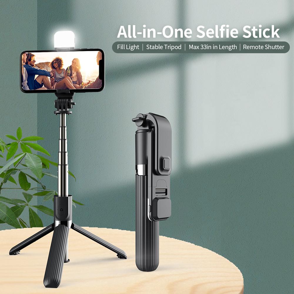 L03s 33in Selfie Stick Stable Tripod/ 3 Color Modes/ Fill Light/ Remote Shutter/ Adjustable Mounting Seat