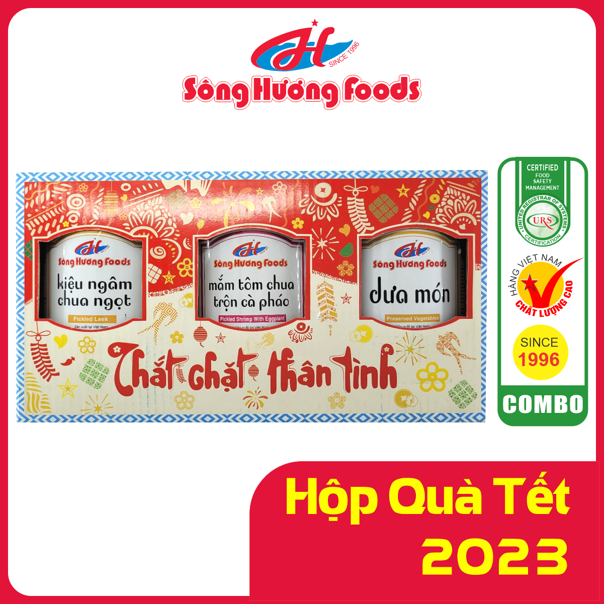 [Gói Quà tết] Kiệu chua ngọt 370g + Mắm tôm chua trộn cà pháoo 390g + Dưa món 430g Sông Hương Foods