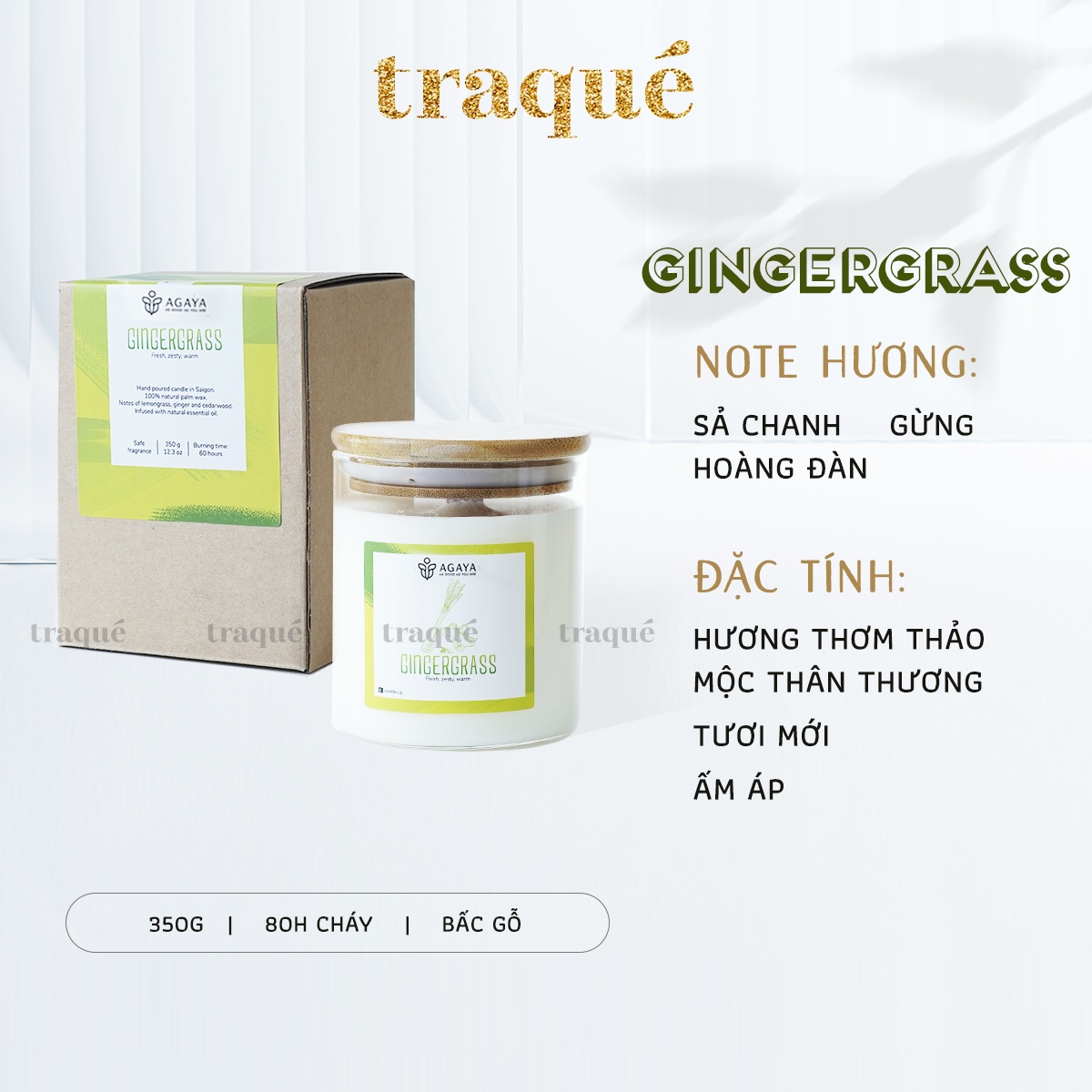 Nến thơm tinh dầu cao cấp không khói an toàn Candle Cup - GINGERGRASS/GỪNG SẢ - L - 350G