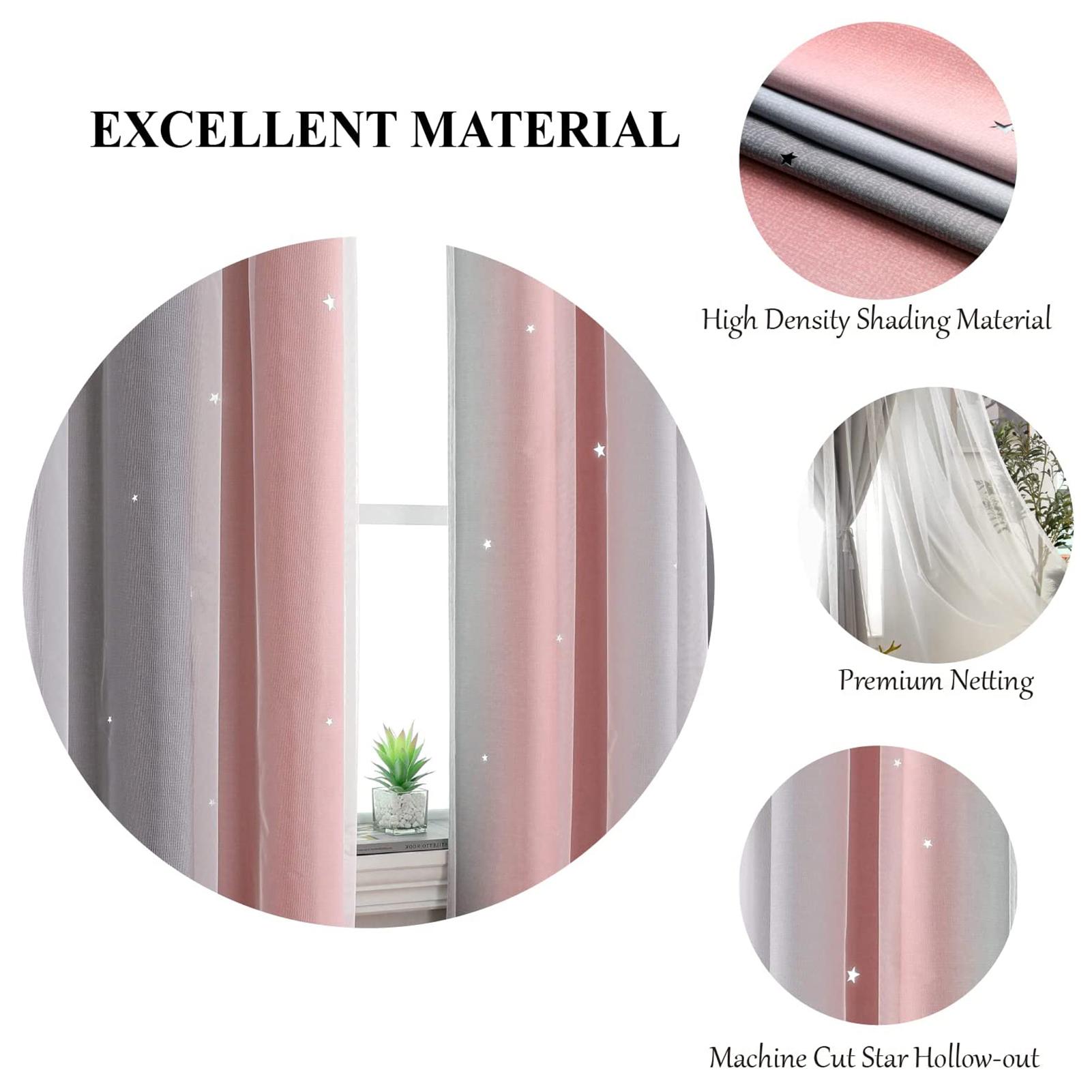 Set 2 Rèm Cửa 2 Lớp Nhiều Màu Sắc Đơn Giản Gradient Hollow-Out