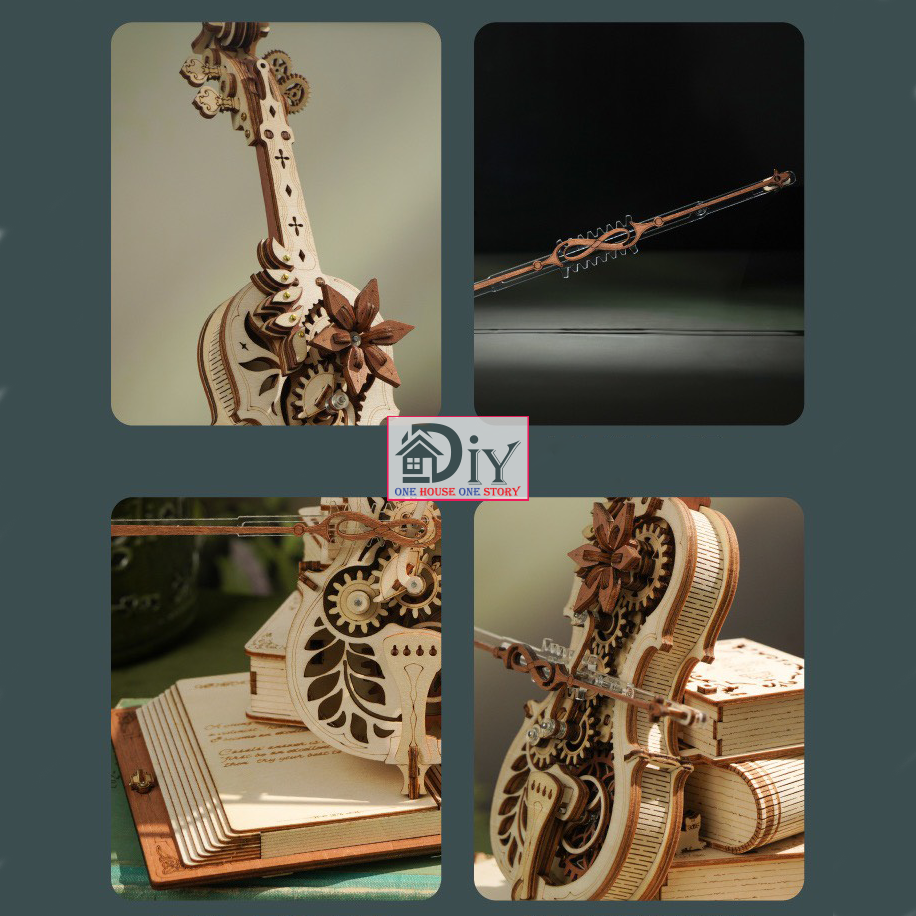 [Bản Quốc tế]Hộp âm nhạc bằng gỗ Music Box 3D DIY - Đàn cơ động học ROKR Magic Cello DIY  Wooden Puzzle AMK63 tự lắp ráp bằng gỗ