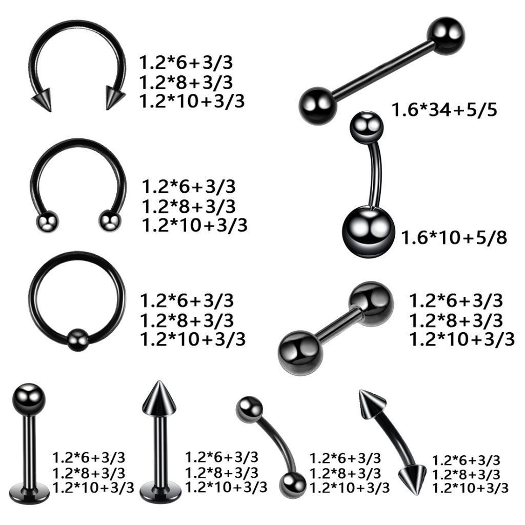 20Pcs Nose Lip Eyebrow Navel Belly Piercings 6mm