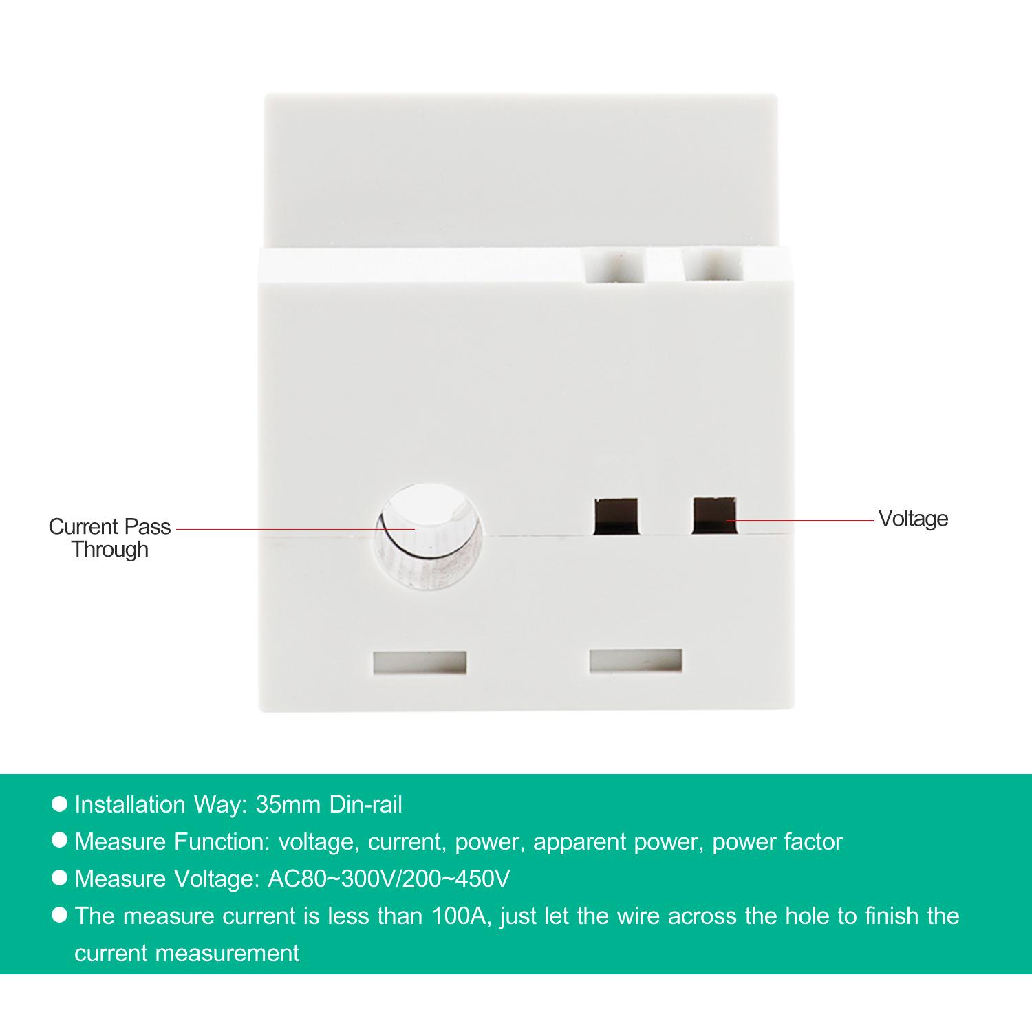 Multi-functional Digital Din Rail Current Voltage Power Ammeter Voltmeter Display Meter AC 80-300V / 100A