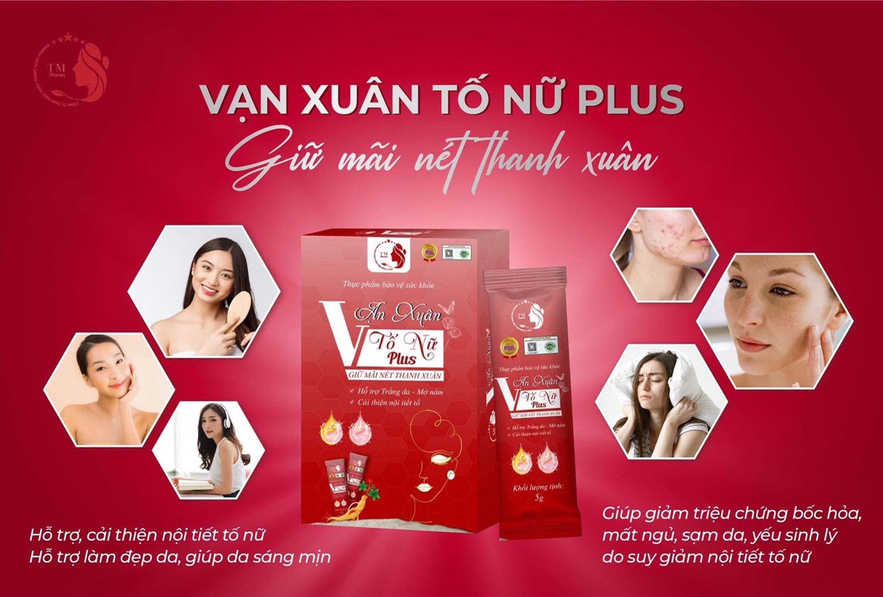 Collagen nội tiết Vạn Xuân Tố Nữ Plus hỗ trợ trắng da - mờ nám, cải thiện nội tiết tố, ngăn ngừa lão hóa hộp 24 gói