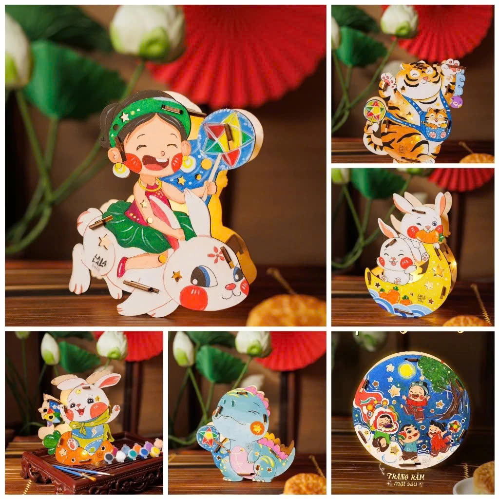 Lồng Đèn Trung Thu Gỗ Tự Tô Màu, Đèn Lồng Gỗ Thủ Công Handmade Nhiều Mẫu Dễ Thương Kèm Đèn Led - HÀNG CHÍNH HÃNG MINIIN