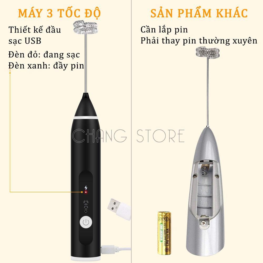 Máy Đánh Trứng, Máy Trộn Tạo Bọt Cà Phê Chạy Điện Sạc USB Tiện Lợi 3 Tốc Độ