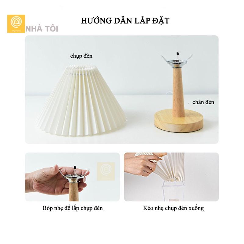 Đèn Ngủ Để Bàn Thân Gỗ Phong Cách Hàn Quốc - Đèn Ngủ Xếp Ly Kèm Công Tắc