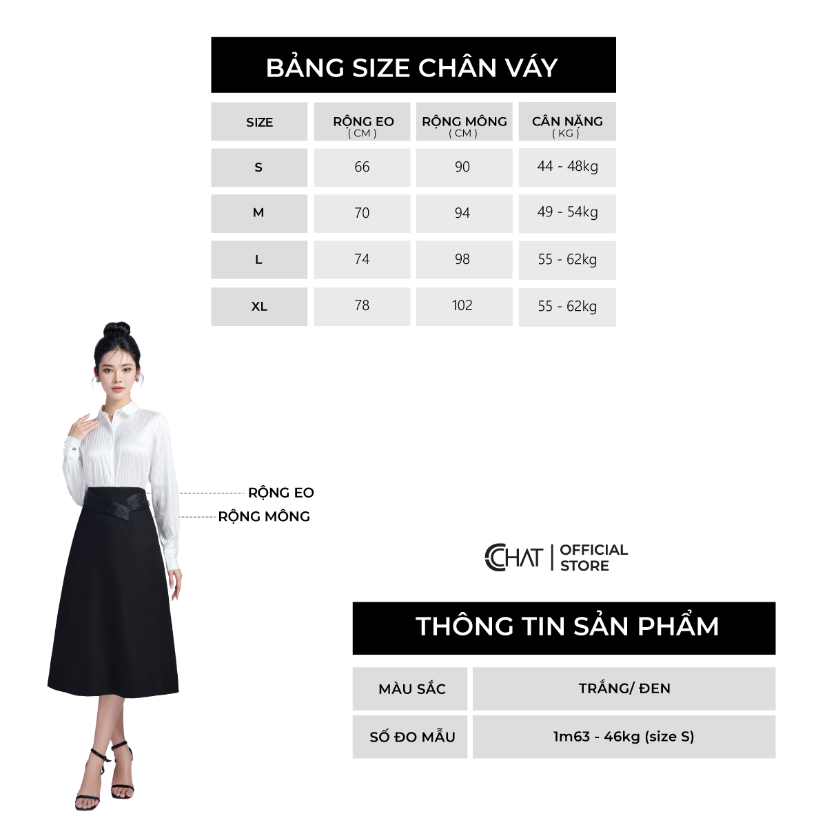 Chân Váy  Dáng A Bổ V Nhún Thân Trước Cạp Kiểu Chất Tuytsi Cao Cấp 53CDS8002AT