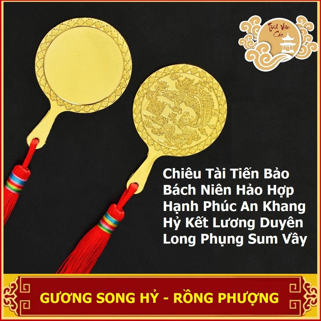 Gương cầm tay phong cách cổ trang, quà tặng tân nương, Song Hỷ Rồng Phượng - Shop TĨNH VÂN CÁC