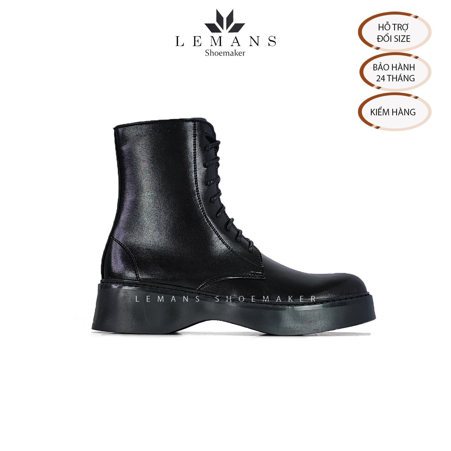 The Breakthrough Chunky COMBAT Boots Lemans - BST độc quyền, đế cao 6cm Full cao su nguyên khối Da bò nguyên tấm BH 24T