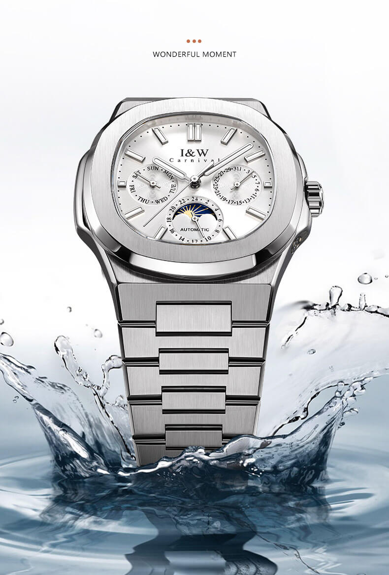Đồng hồ nam chính hãng I&W CARNIVAL 55886G-3 mặt xám size mặt 42mm,kính sapphire ,chống nước 50m,dây thép không gỉ