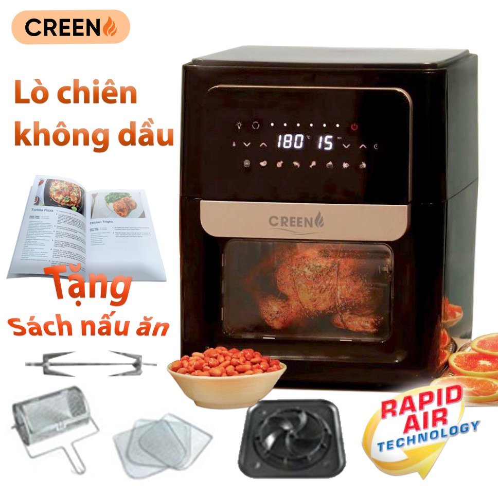 Lò chiên Không Dầu Đối Lưu, Nồi Chiên Không Dầu 12 Lít Creen AG86B, Giảm 80% Dầu Mỡ, Màn Hình Cảm Ứng, Công Suất 1700W, Thương Hiệu Tây Ban Nha - Hàng chính hãng