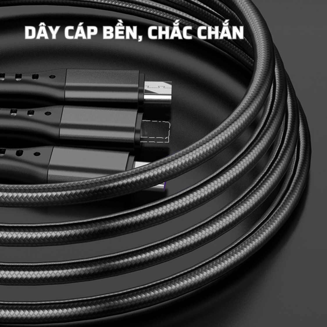 Cáp Sạc Nhanh 5A 66W 3 Trong 1 Chiều Dài 1,2m (3 in 1)  Dây Bọc Dù Siêu Bền Chống Đứt Gãy - Hàng Chính Hãng Tamayoko