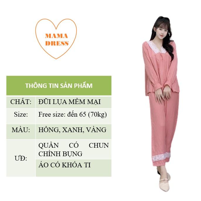 Bộ đồ bầu Đồ bộ cho mẹ sau sinh dài tay MAMA DRESS thiết kế trơn cổ ren chữ V có khóa ti và chun chỉnh đẹp rẻ B43