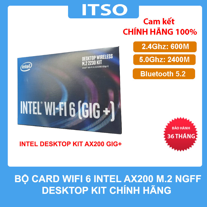 Bộ card WIFI Intel AX200 GIG+ cho máy bàn full box  - Hàng chính hãng