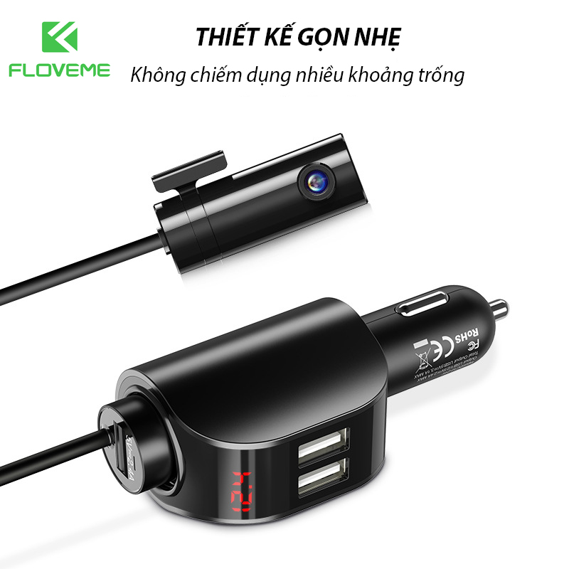 Bộ Sạc Trên Xe Hơi FLOVEME 5V 3.1A, 2 Cổng USB, Hiển Thị Kỹ Thuật Số, Dùng Cho Điện Thoại Di Động,  Nhanh Máy Tính Bảng, Kết Hợp GPS,  Xe Xiaomi, iPhone, Samsung, 2 Cổng - Hàng chính hãng