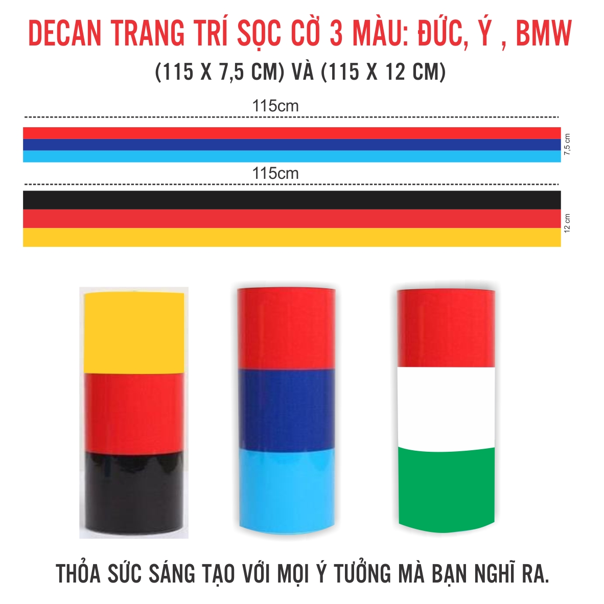 Decan trang trí sọc cờ Đức, cờ Ý, AMG dán xe máy, sườn ô tô, xe nam, nắp capo, laptop...có kèm đồ dán tại nhà dễ sử dụng