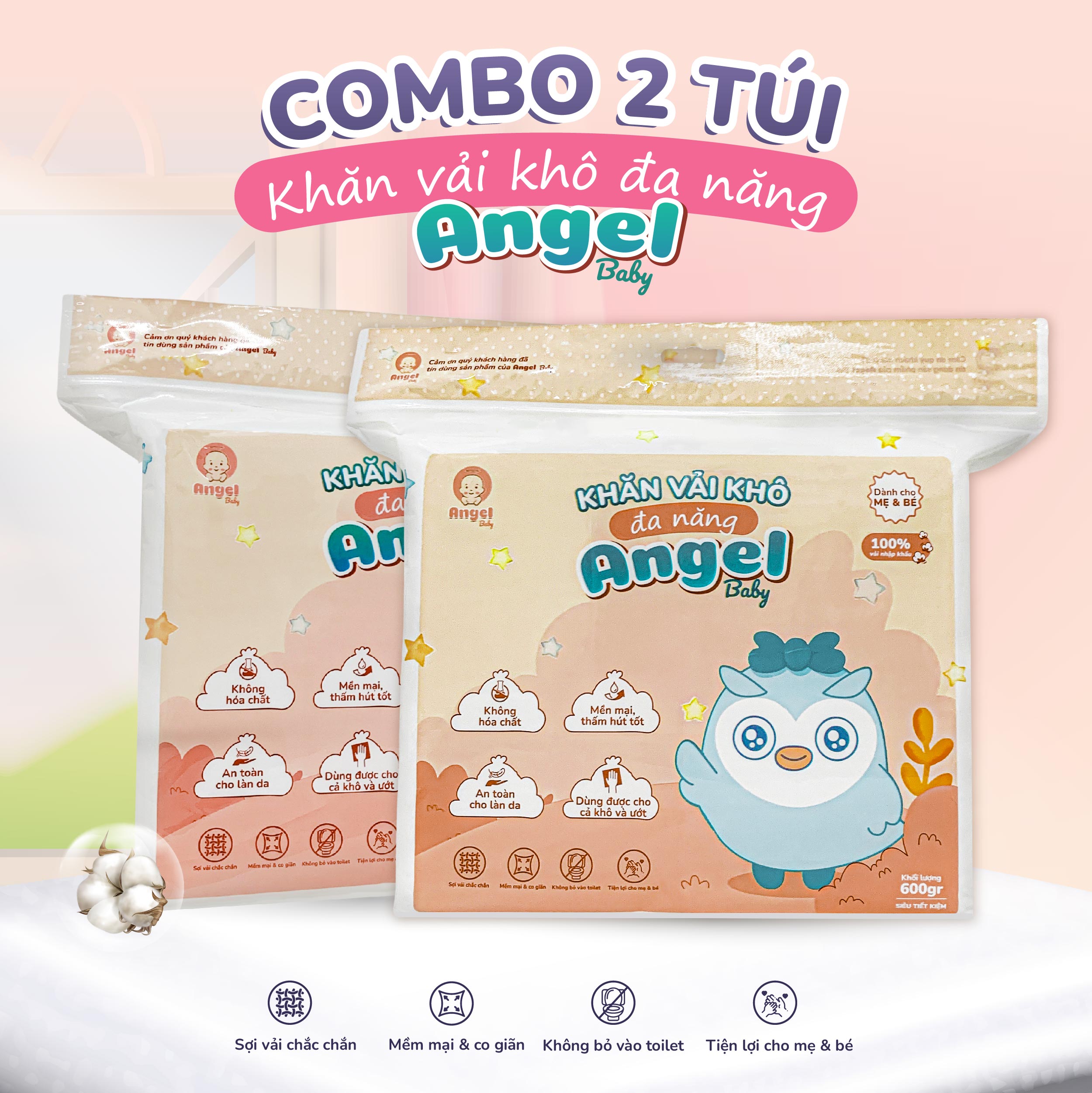 Khăn khô đa năng, khăn lau cho bé, khăn tẩy trang đa năng