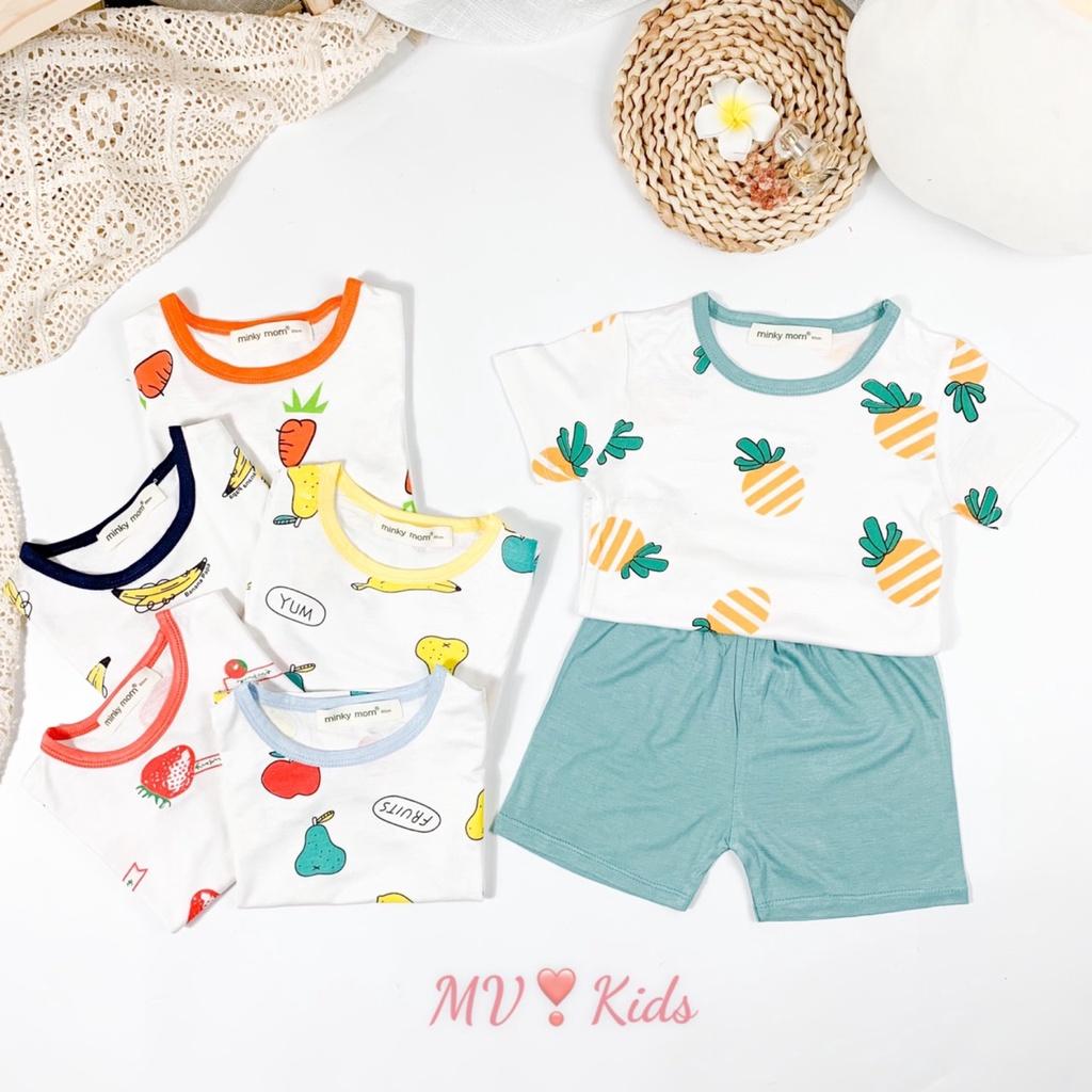 Bộ Cộc Tay Cho Bé Trai, Bé Gái Minky Mom Vải Thun Lạnh Hoa Quả Cổ Viền, Đồ Bộ Cho Bé Mặc Nhà size Đại
