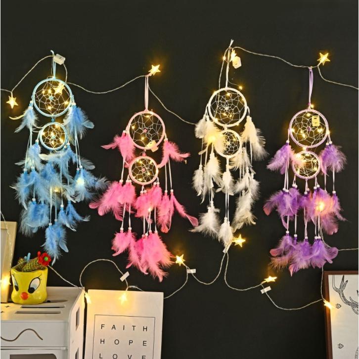 Bùa bắt giấc mơ, dreamcatcher , chuông gió trang trí 2 tầng gắn lông vũ trang trí