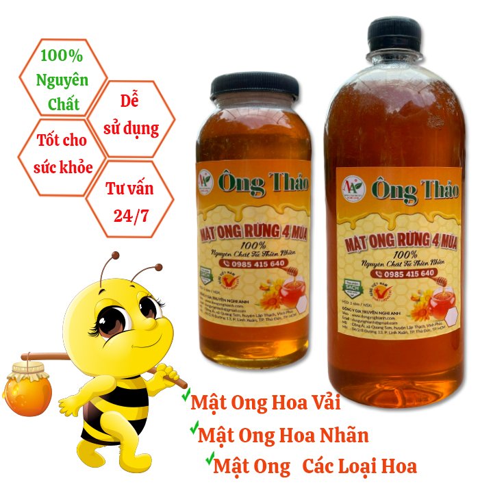 1 lít Mật ong nguyên chất hoa rừng - Mật ong sạch đạt chuẩn , không kháng sinh , không thuốc BVTV - Mật Ong Ông Thảo