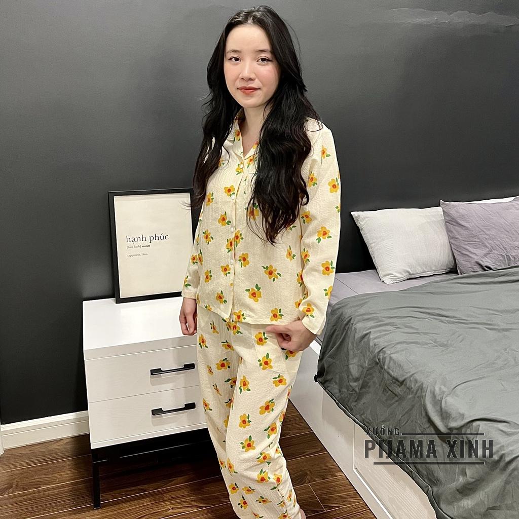 Bộ Đũi Xốp - Đồ Pyjama Mặc nhà Họa Tiết Hoa Đang Cực Hot 2022