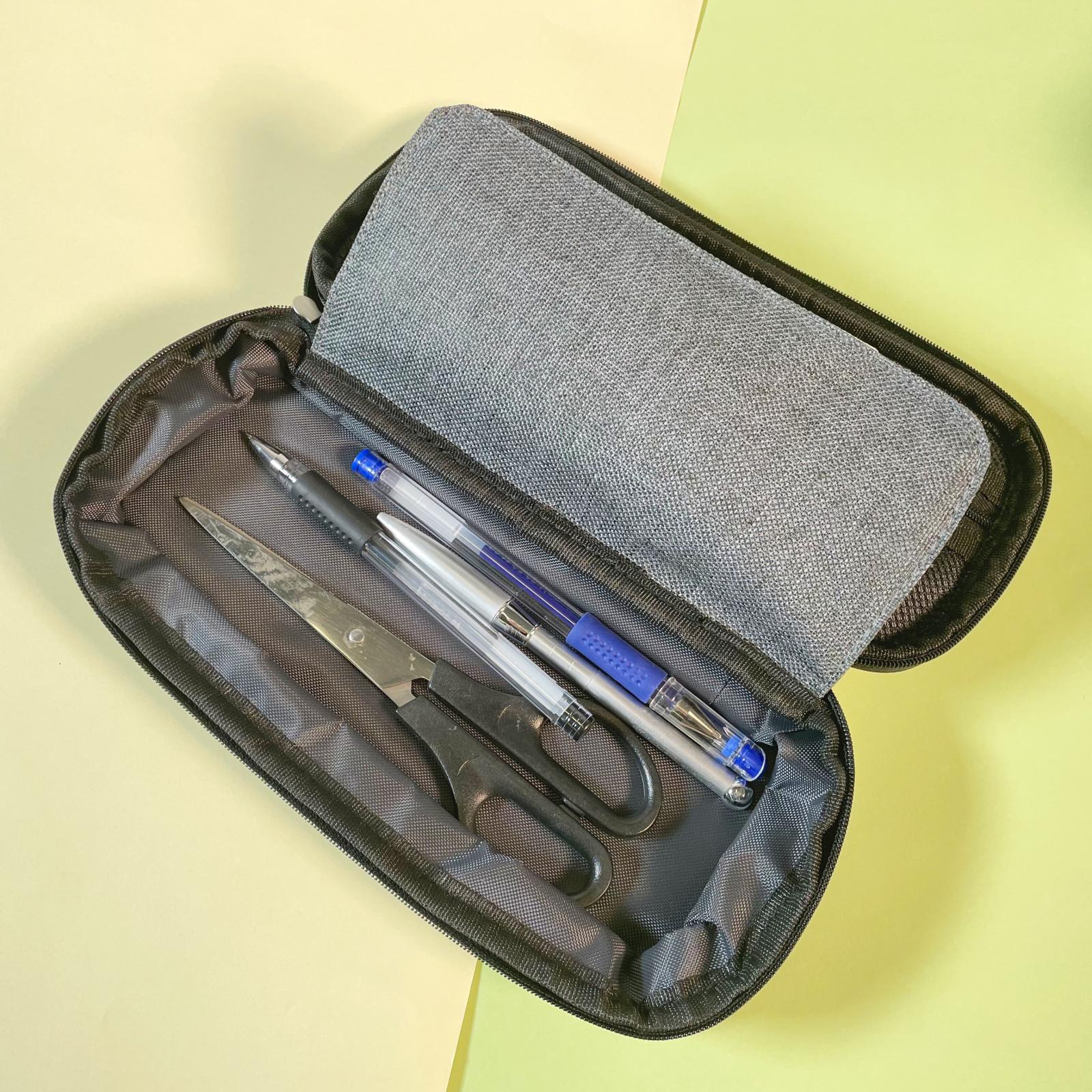 Large Capacity Pencil Case Canvas Holder Bag for Girl Boy Teen ,Grey Compact