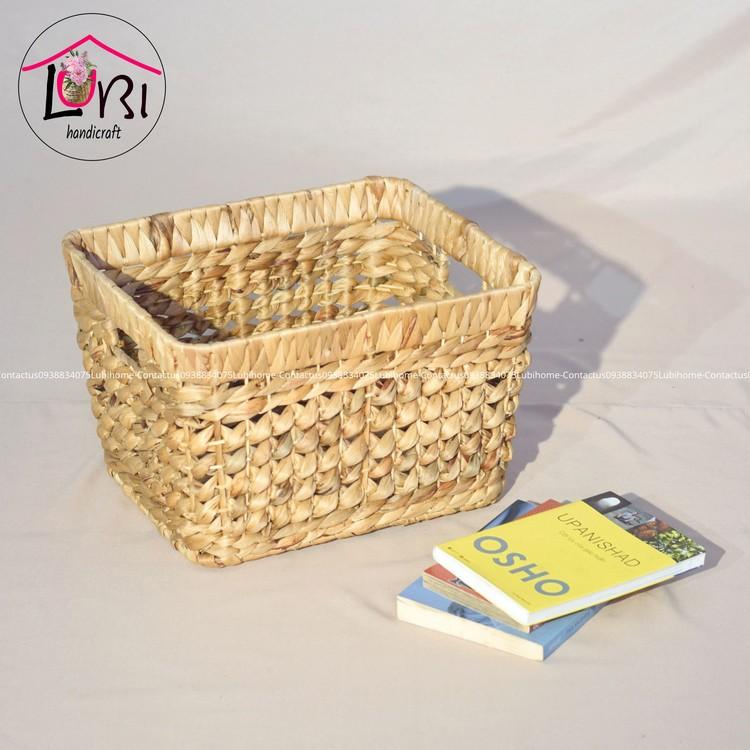 - Khay đựng đồ lục bình hình chữ nhật miệng bo đôi đan nút - sang trọng