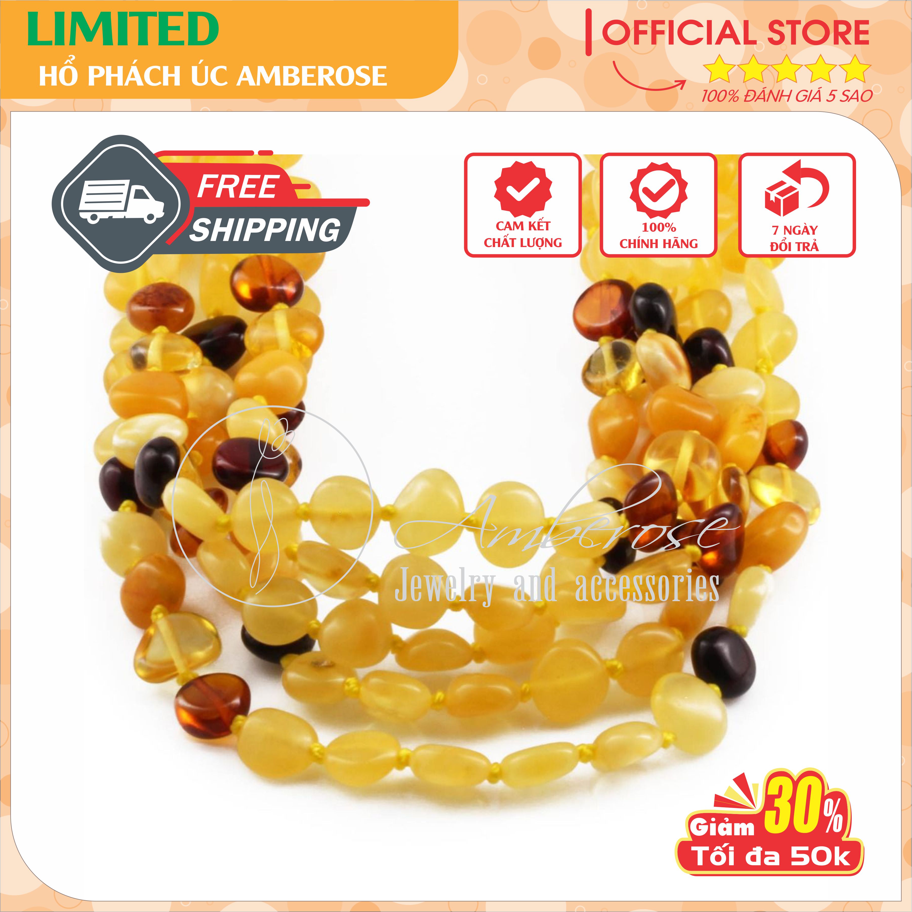 Vòng Cổ Hổ Phách Amber Úc Cho Bé 0 - 10 tuổi VCABLMT238