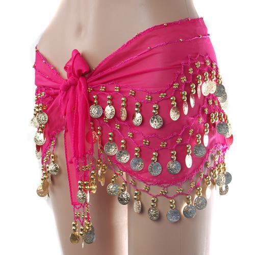 Women Dancer Dress Belly Dance Hip Scarf Belt Skirt Wrap Pink