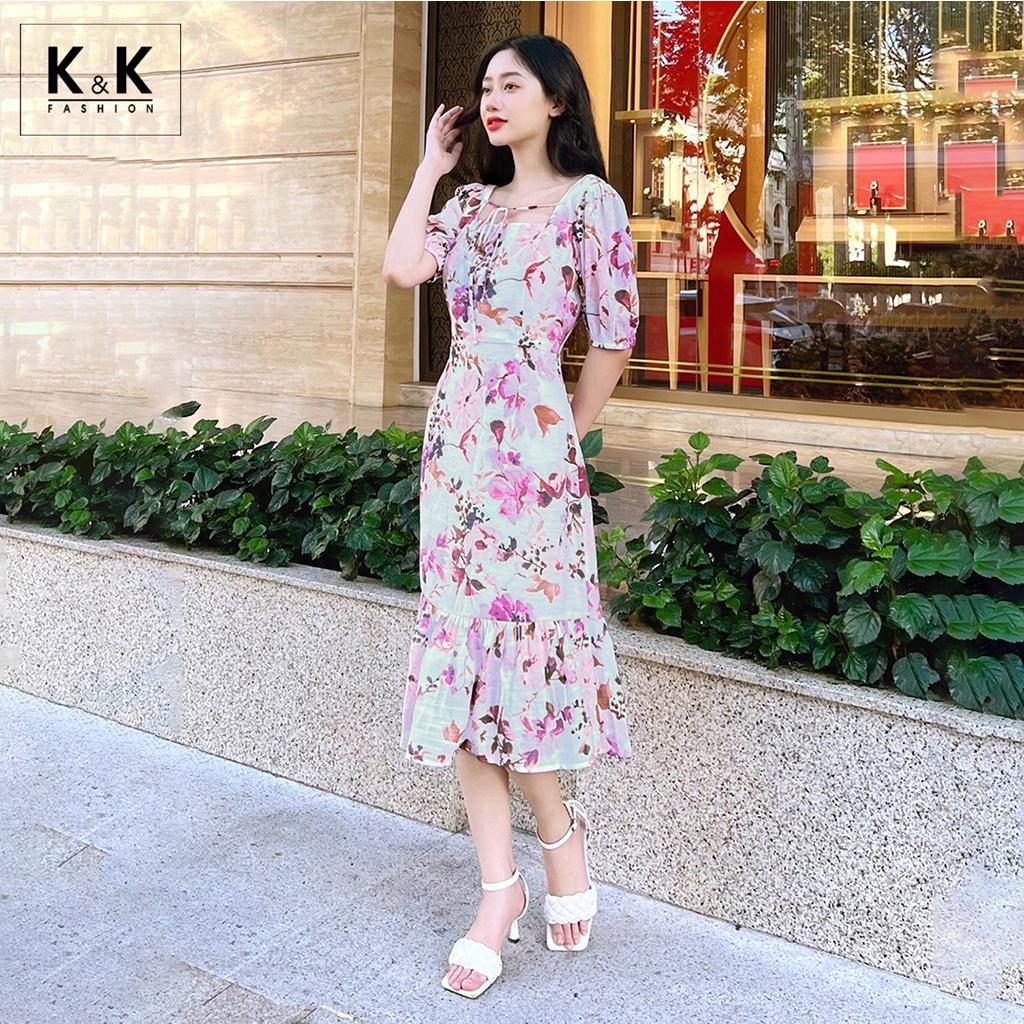 Đầm Hoa Đuôi Cá Cổ Vuông K&amp;K Fashion KK117-36 Chất Liệu Tơ Boi