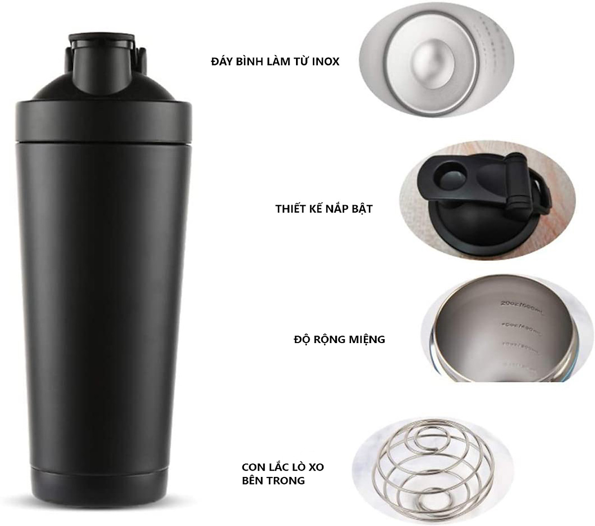 [Loại Cao Cấp - Giữ Nhiệt - Inox 304] bình lắc gym, bình lắc shaker, bình nước thể thao inox giữ nhiệt + kèm quả lắc Lò Xo - Hàng chính hãng DoDoDios