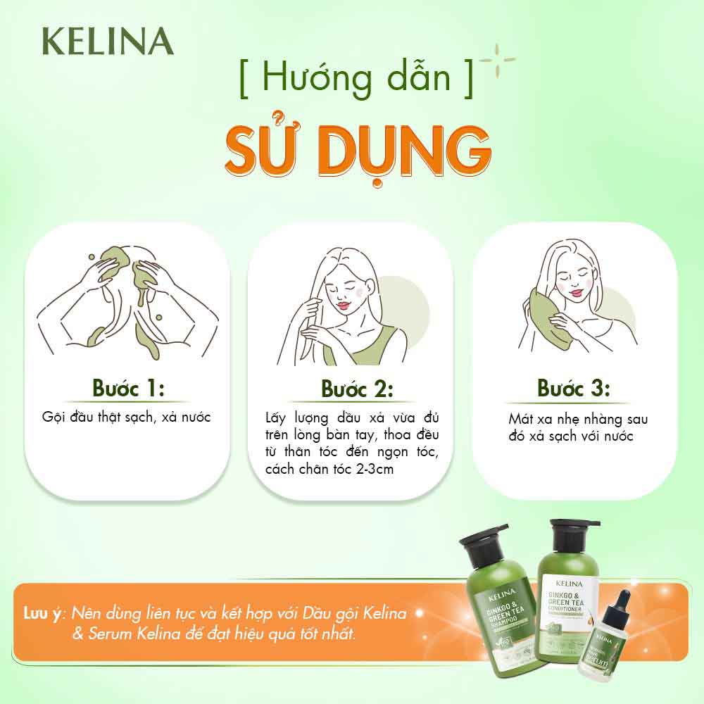 Combo Dầu Gội, Xả 300ml Và Serum 30ml Hỗ Trợ Kích Mọc Tóc, Ngăn Ngừa Rụng Tóc Và Phục Hồi Tóc Hư Tổn Kelina