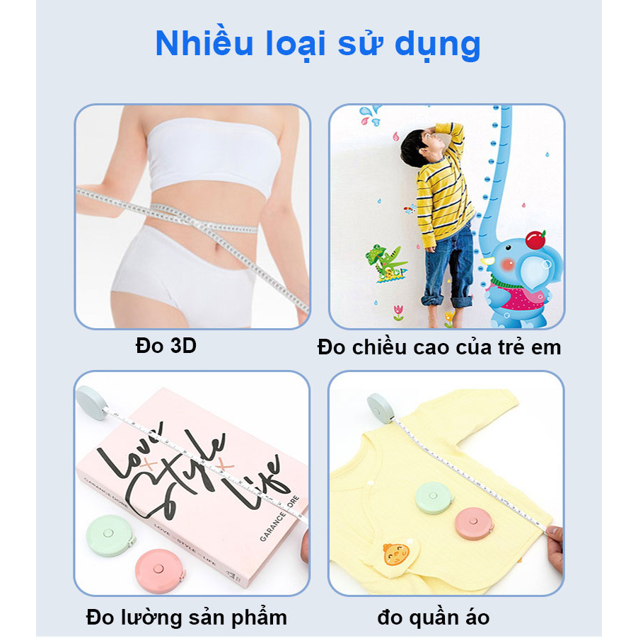 Thước Dây Với Nút Bấm Tự Rút Sau Khi Kéo, Đo Vòng Bụng, Vòng Eo 3 Vòng Kiểm Tra Sức Khỏe 1.5m - Đo Quần Áo Giao Màu Ngẫu Nhiên