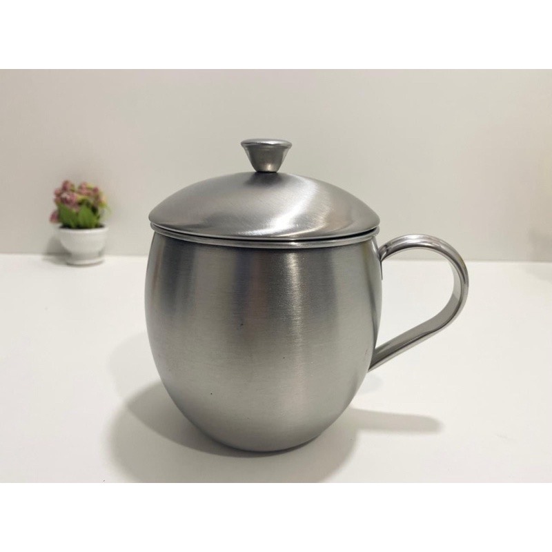 Cốc uống nước inox sus 304, 700ml có nắp và quai, tách uống caphe, uống trà